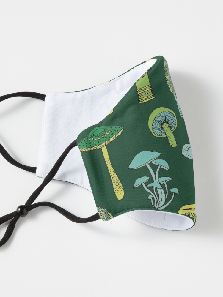 Alternate view of Midnight Mushrooms - Green - fun fungus pattern by Cecca Designs Mask