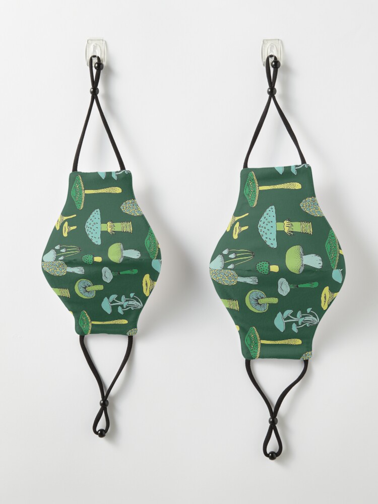 Alternate view of Midnight Mushrooms - Green - fun fungus pattern by Cecca Designs Mask
