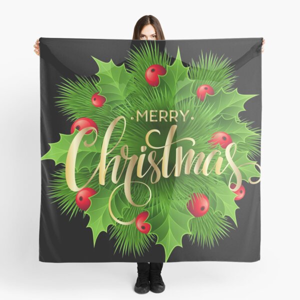 green and red wreath with merry christmas text overlay, Christmas , Merry Christmas Pine Decoration Scarf
