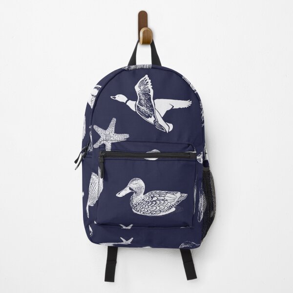 Item preview, White Shells and Ducks Pattern in Navy Blue and White designed and sold by DeAnna Hickman.