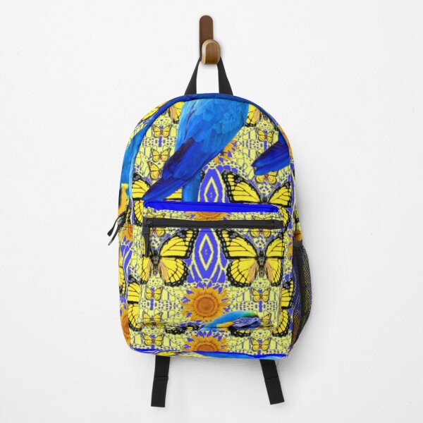 Item preview, THREE BLUE MACAWS ON A YELLOW MONARCH BUTTERFLY PATTERNS designed and sold by sharlesart.