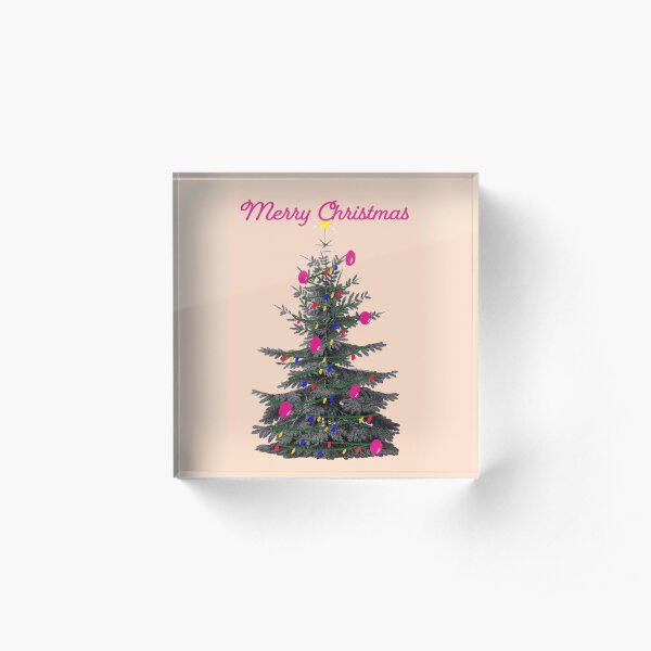 Merry Christmas Pink Vintage Acrylic Block