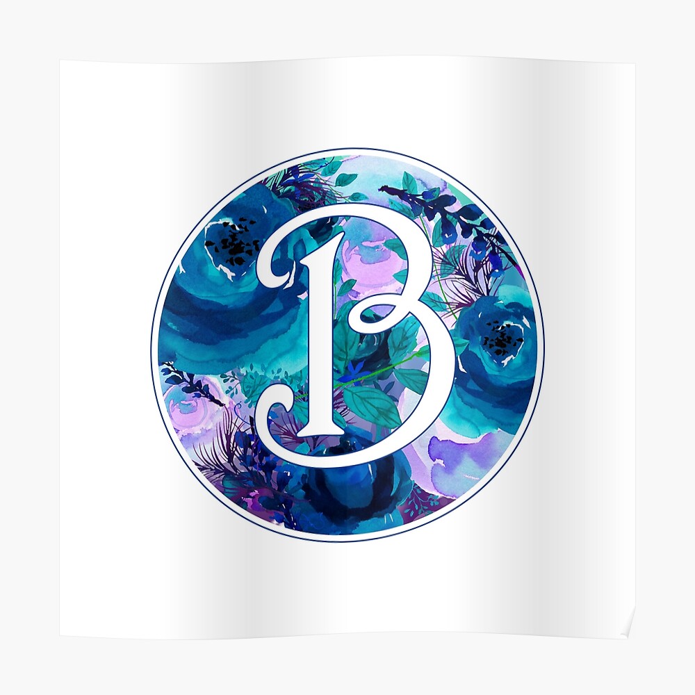 The Letter 'B' Blue Flower Watercolor Monogram | Sticker