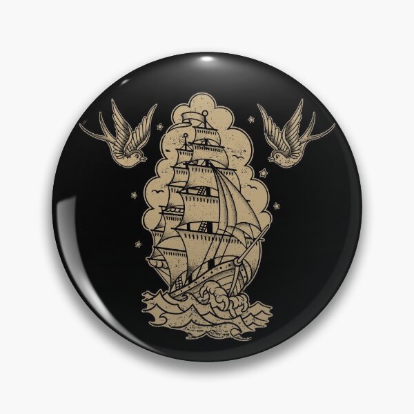 Item preview, Distressed Traditional Tattoo Sailing Ship and Swallows designed and sold by SevenRelics.