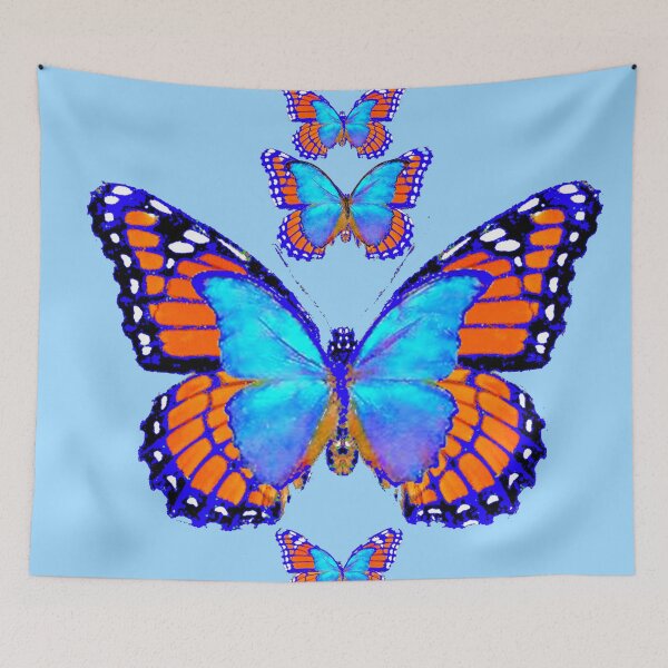 Artikelvorschau, MONARCH & NEON BLUE BUTTERFLIES KUNSTMUSTER AUF BLAU entworfen und verkauft von sharlesart.