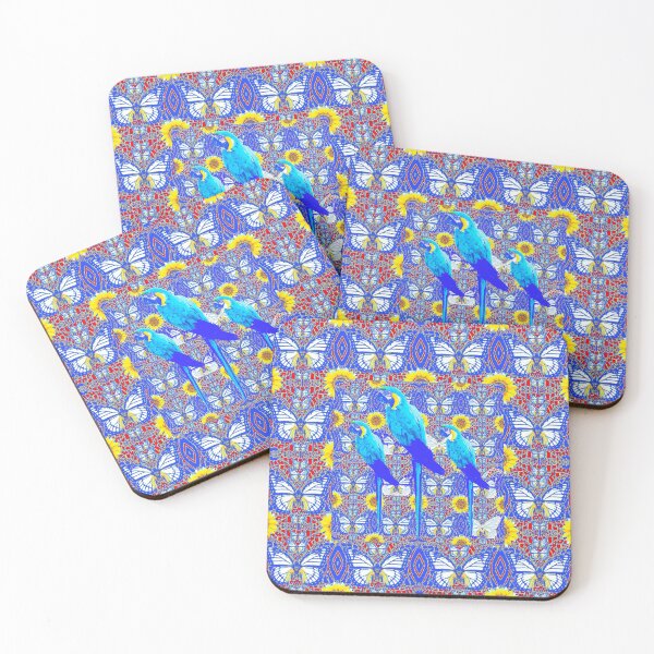 Item preview, TROPICAL BLUE MACAWS ON BLUE BUTTERFLIES & SUNFLOWERS ART PATTERNS designed and sold by sharlesart.