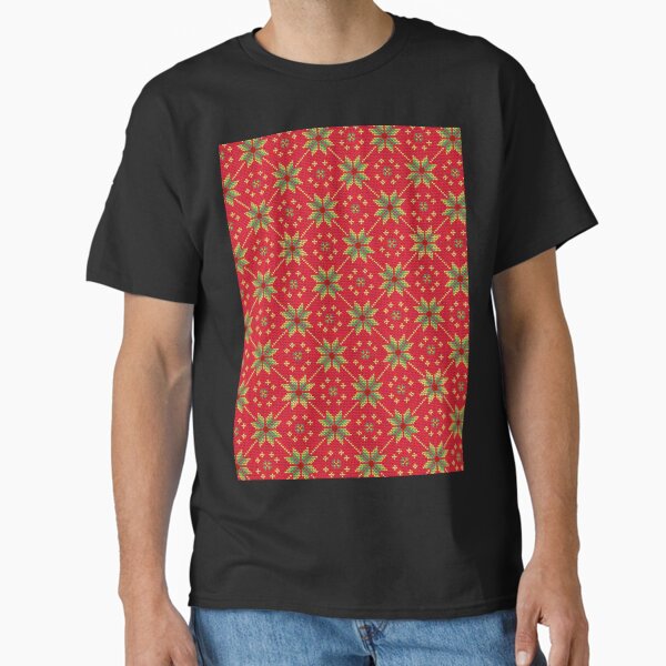 Red and Green Poinsetta Patten Classic T-Shirt