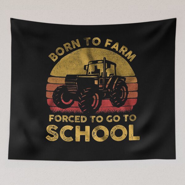 Aperçu de l'œuvre Né à la ferme forcé d'aller à l'école Vintage Essential créée et vendue par ThomasTrump.