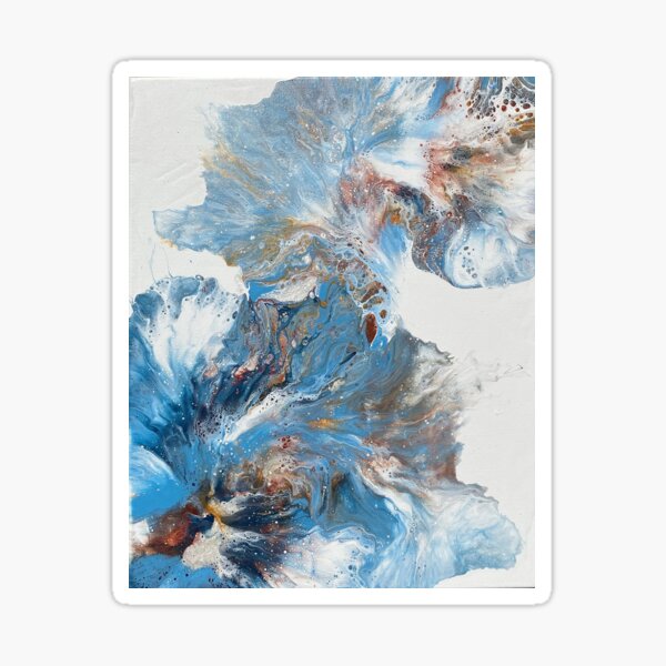 Blue, Copper and White Pour Painting (Hair Dryer) Sticker