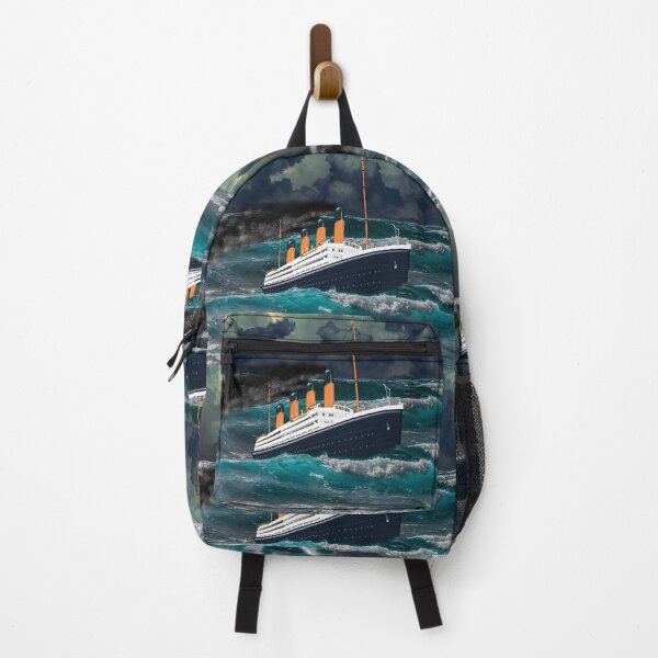 A digital painting of an Iconic Steamship Fighting Heavy Weather 1912 Backpack