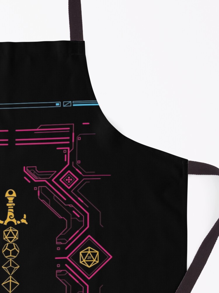 Alternate view of Polyhedral Dice Sword Synthwave Colors Neon Apron