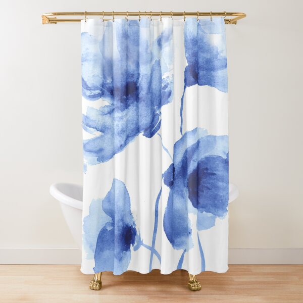 Blue Poppy Watercolor Shower Curtain
