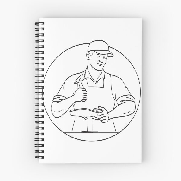 Item preview, Cobbler Shoemaker or Cordwainer Shoe Repair Repairing and Restoring Footwear Line Art Drawing Black and White designed and sold by patrimonio.