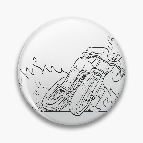 Item preview, Motorcycle Driver with Fireball Head Driving Motorbike Flat Track Racing  Line Art Drawing Black and White designed and sold by patrimonio.