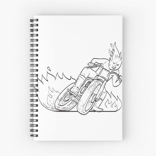 Item preview, Motorcycle Driver with Fireball Head Driving Motorbike Flat Track Racing  Line Art Drawing Black and White designed and sold by patrimonio.