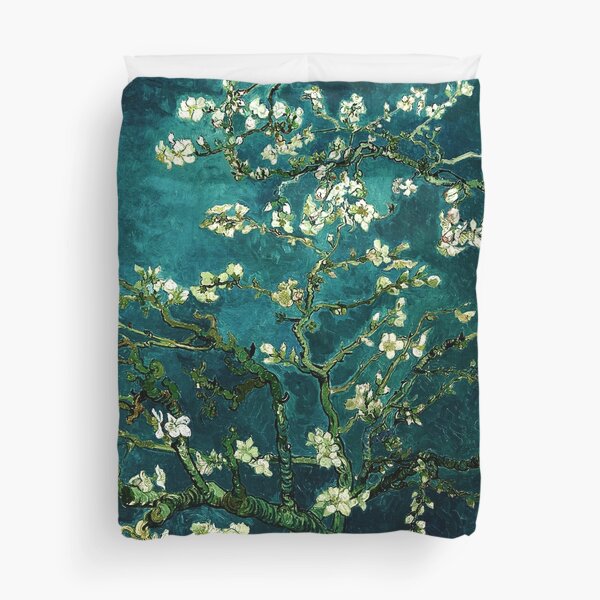 Fleurs d'amandier - Vincent Van Gogh - Couleur sarcelle profonde Housse de couette