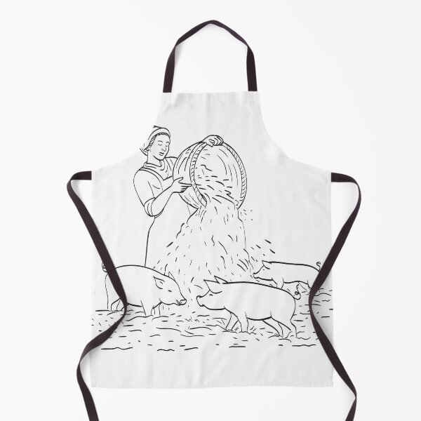 Item preview, Female Peasant Farmer Feeding Pigs Line Art Drawing Black and White designed and sold by patrimonio.