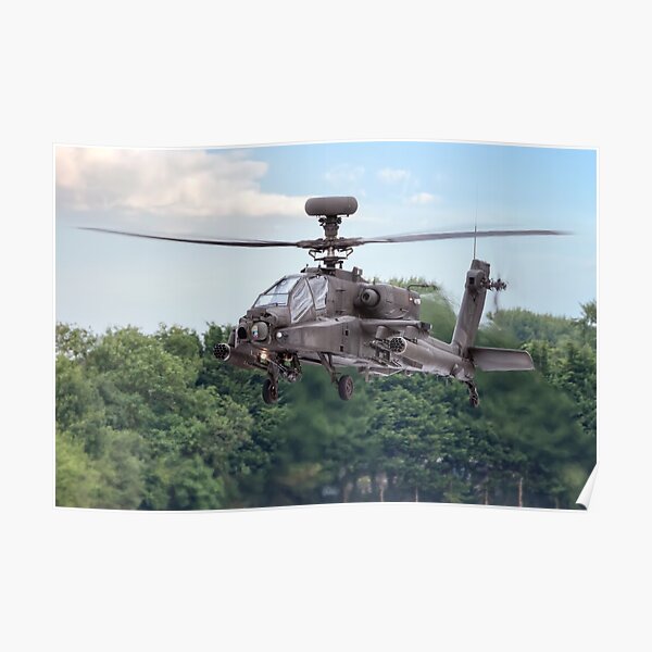 Picture Poster Military Art Framed Print Apache Helicopter Flying at Sunset
