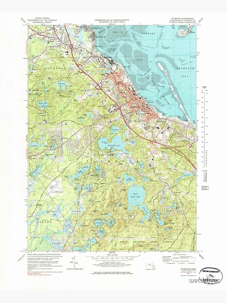 Disover Massachusetts  USGS Historical Topo Map MA Plymouth 351232 1977 25000 Premium Matte Vertical Poster