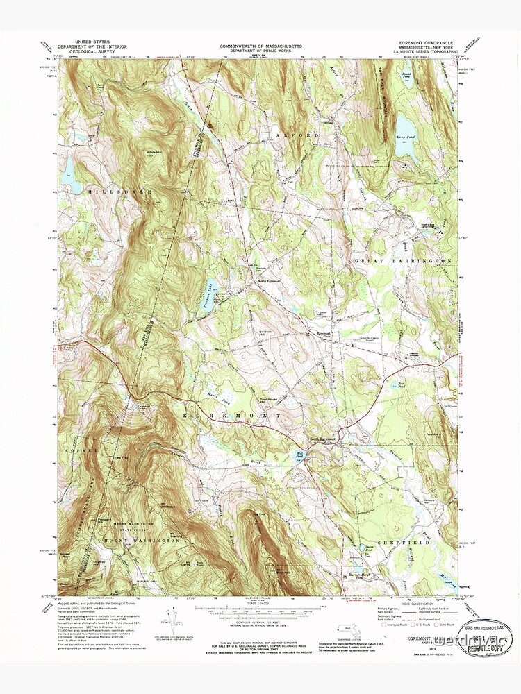 Disover Massachusetts  USGS Historical Topo Map MA Egremont 350124 1973 24000 Premium Matte Vertical Poster