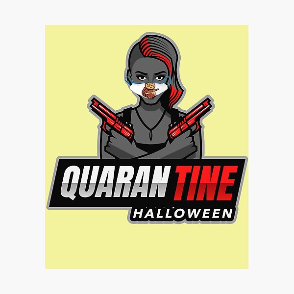 Item preview, Quarantine Halloween (masked lady with 2 guns) designed and sold by HamiltonmagicTs.