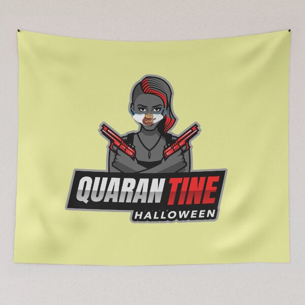 Item preview, Quarantine Halloween (masked lady with 2 guns) designed and sold by HamiltonmagicTs.