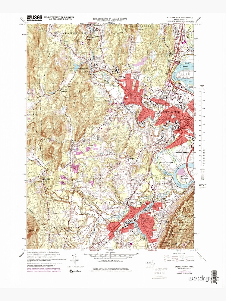 Disover Massachusetts  USGS Historical Topo Map MA Easthampton 350933 1964 25000 Premium Matte Vertical Poster