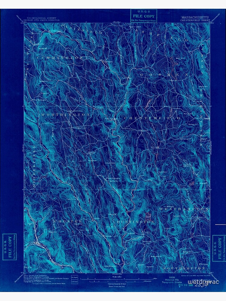 Disover Massachusetts  USGS Historical Topo Map MA Chesterfield 352568 1895 62500 Inverted Premium Matte Vertical Poster
