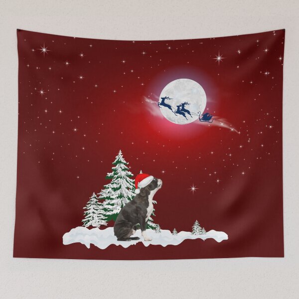 Item preview, Boston Terrier Looking at Flying Santa designed and sold by DogsHearted.