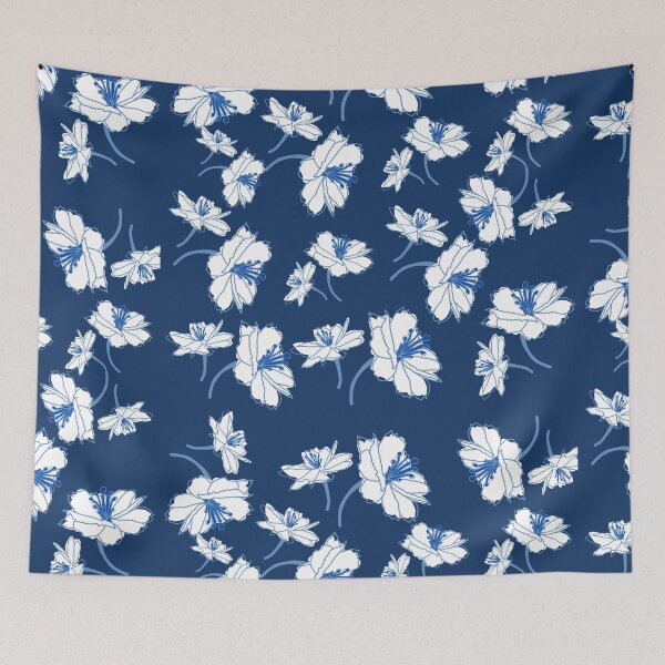 Item preview, Indigo kalamkari art floral design designed and sold by Corina Jerin.