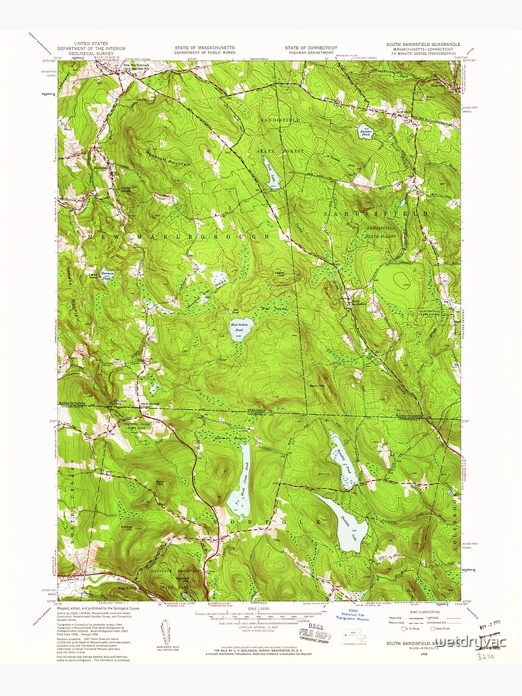Disover Massachusetts  USGS Historical Topo Map MA South Sandisfield 350586 1958 24000 Premium Matte Vertical Poster