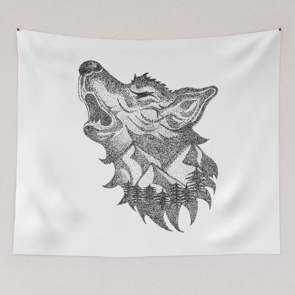 Item preview, The crying wolf, mountains and wilderness - black ink in stipple technique designed and sold by schtroumpf2510.