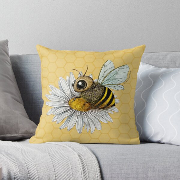 Bee and Daisy Throw Pillow