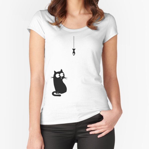 Baiting A Cute Black Cat with Fish Fitted Scoop T-Shirt