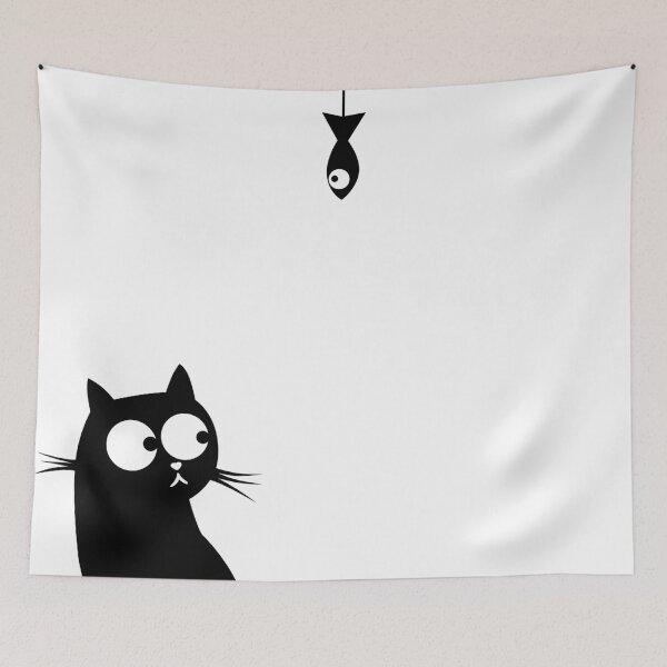 Item preview, Baiting A Cute Black Cat with Fish designed and sold by KA DESIGNS.