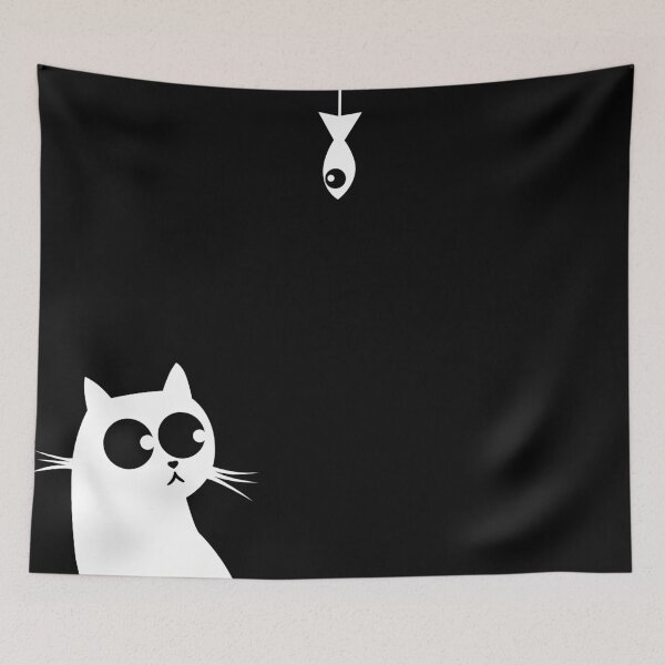 Item preview, Baiting A Cute Black Cat with Fish designed and sold by KA DESIGNS.