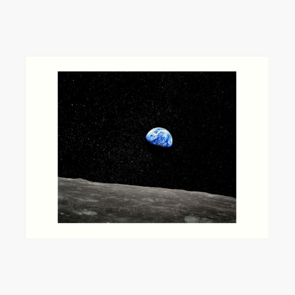 Earthrise Over the Lunar Surface, Enhanced. Nasa Apollo Moon Mission Astronomy. Art Print