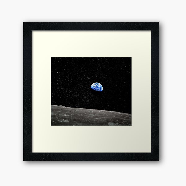 Earthrise Over the Lunar Surface, Enhanced. Nasa Apollo Moon Mission Astronomy. Framed Art Print