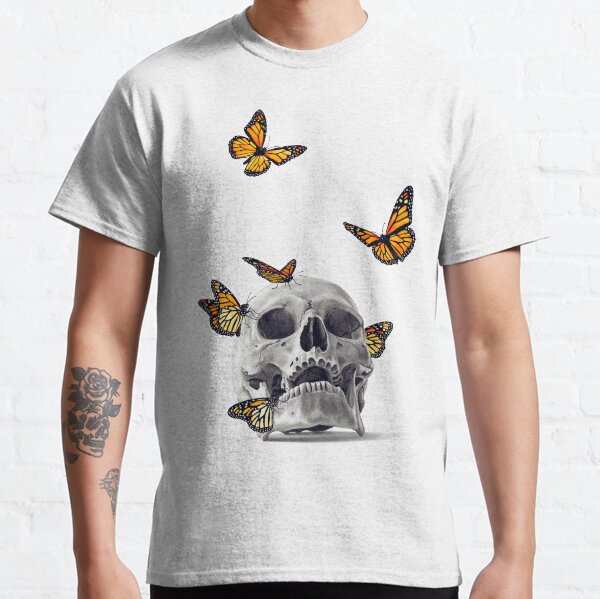 Skull with Monarch Butterflies Classic T-Shirt