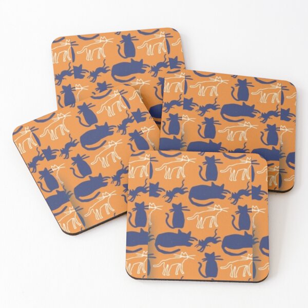 Item preview, Cat pattern, orange, blue, Cute Halloween watercolor pattern, boo, witch, eye, candy, bat, witch hat, pumpkin, latest Halloween bestselling, trending designed and sold by August-E.