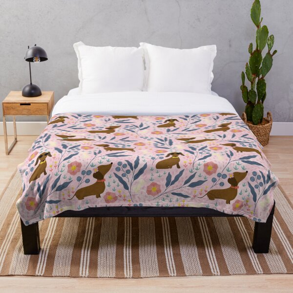 Floral Sausage Dogs Throw Blanket