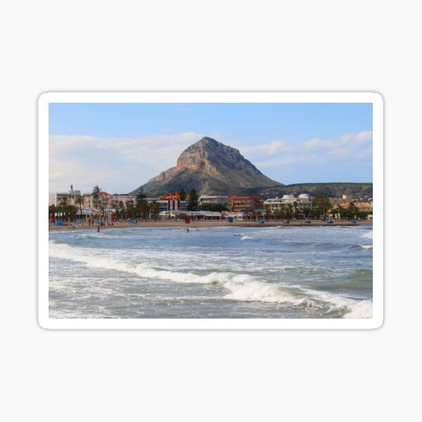 Javea, Spain. Montgo Mountain viewed from the Arenal. Sticker