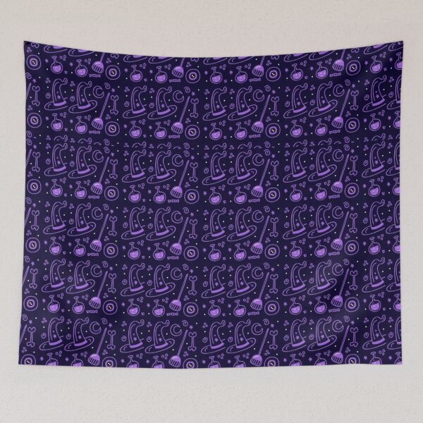 Item preview, Cute neon Halloween pattern, purple, black, blue, Cute Halloween watercolor pattern, purple, boo, witch, eye, candy, bat, witch hat, pumpkin, latest Halloween bestselling, trending designed and sold by August-E.