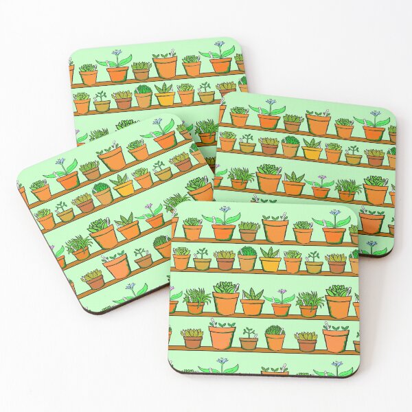 Item preview, Gardeners Shelves - Greenhouse Pot Plants - Green Background designed and sold by complicolor.