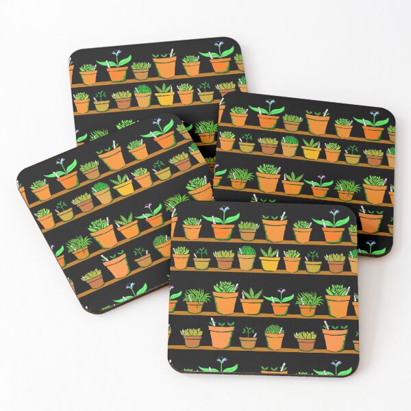 Item preview, Gardeners Shelves - Greenhouse Pot Plants - Black Background designed and sold by complicolor.