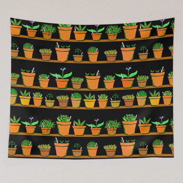 Item preview, Gardeners Shelves - Greenhouse Pot Plants - Black Background designed and sold by complicolor.