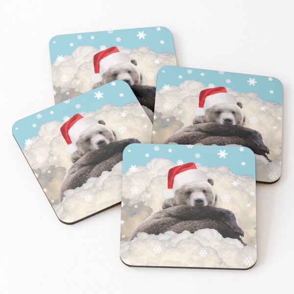 Artikelvorschau, Brown Bear Santa Claus - Winter Clouds Snowflakes entworfen und verkauft von Move-Art.