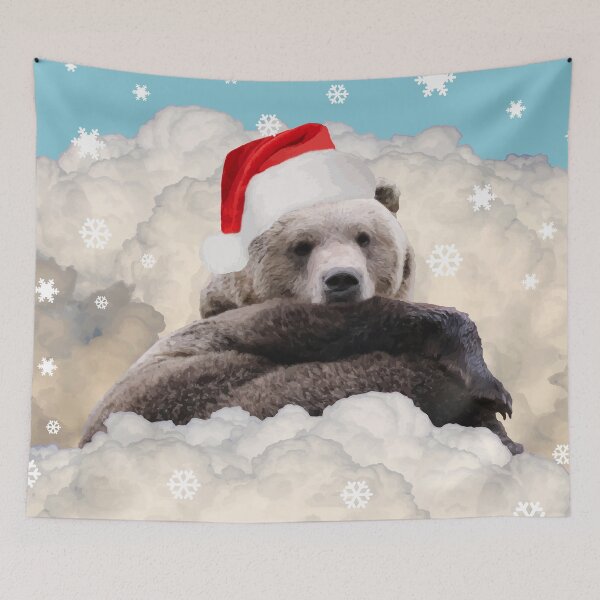 Artikelvorschau, Brown Bear Santa Claus - Winter Clouds Snowflakes entworfen und verkauft von Move-Art.