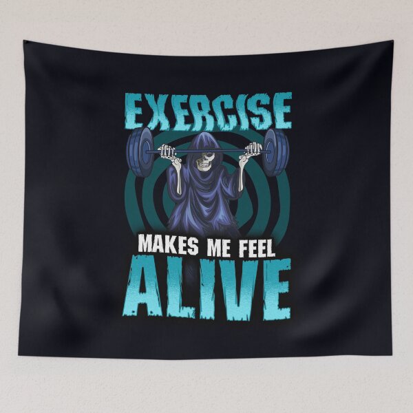 Item preview, Exercise Makes Me Feel Alive - Grim Reaper doing a Barbell Curl designed and sold by madtoyman.