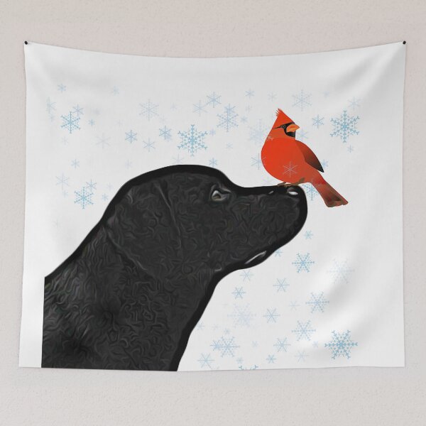 Item preview, Black Labrador Christmas and Cardinal Bird - Black Labrador Retriever Holiday designed and sold by BlackDogArtJudy.
